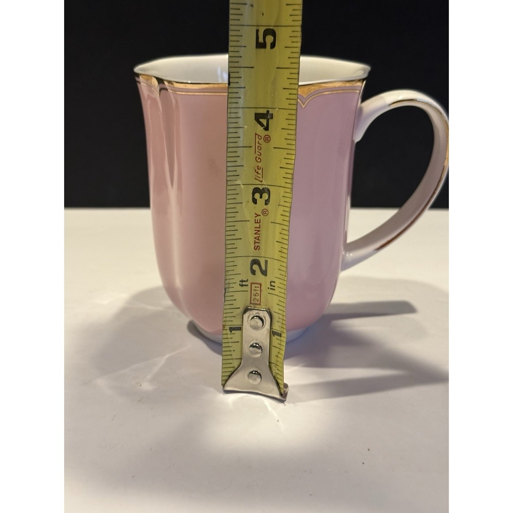 Monterey Bay Pink Fine Porcelain Mug Gold Trim Scalloped Rim 4.5" - Picture 3 of 6